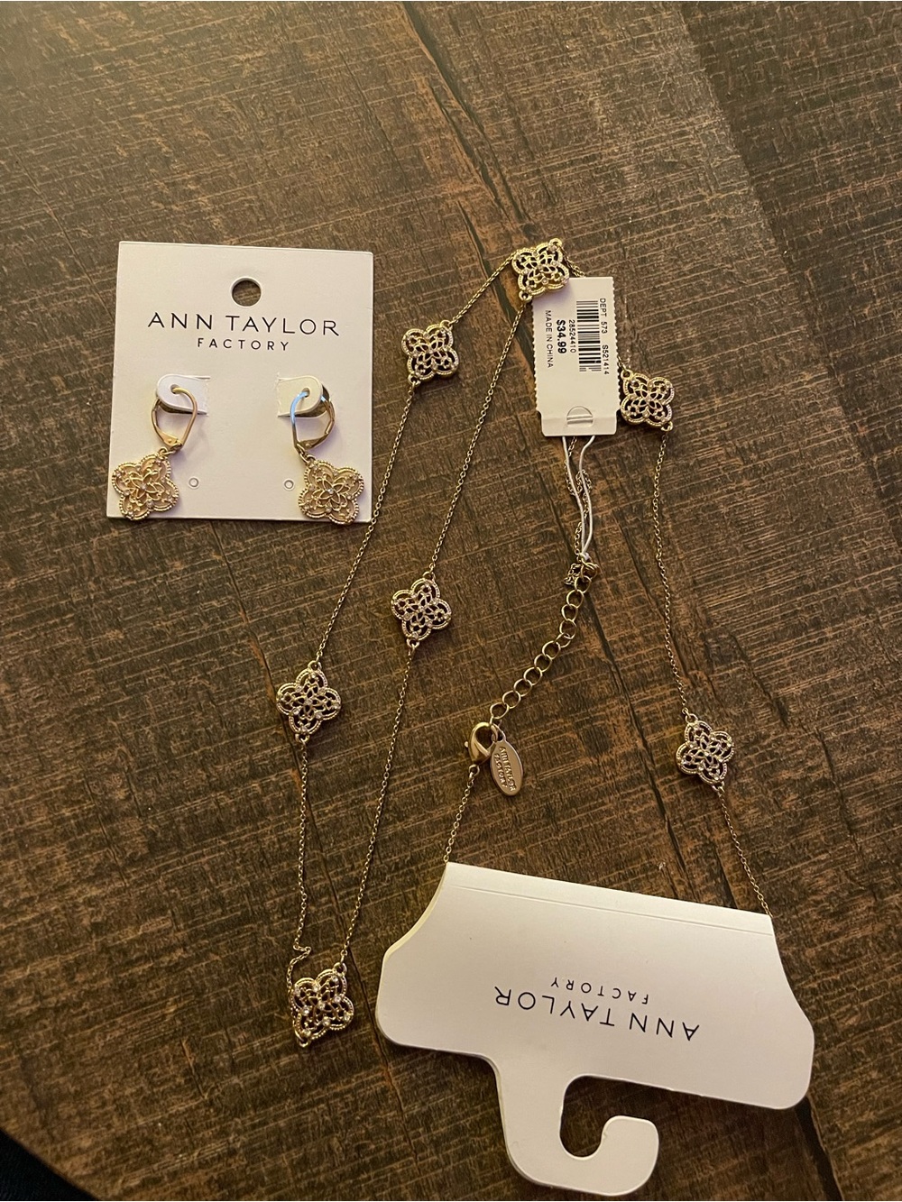 Ann Taylor Gold Filigree Drop Earrings and Necklace - Picture 2 of 7